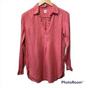 Gap Women's Salmon Pink 100% Linen Long Sleeve V Neck Tunic Blouse Top XS